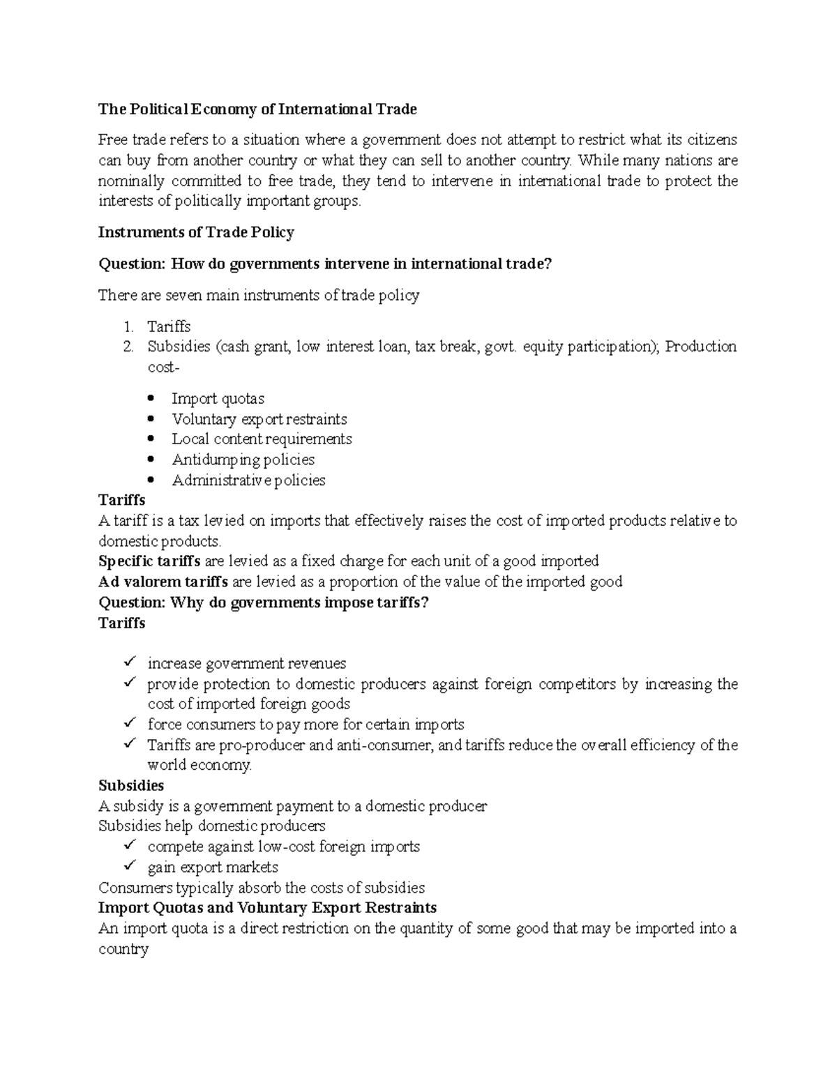 The Political Economy of International Trade - While many nations are ...