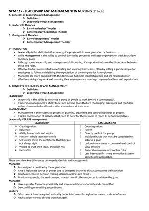 Ncm 119 2 Patient Care Delivery System - Ncm 119 - Leadership And 