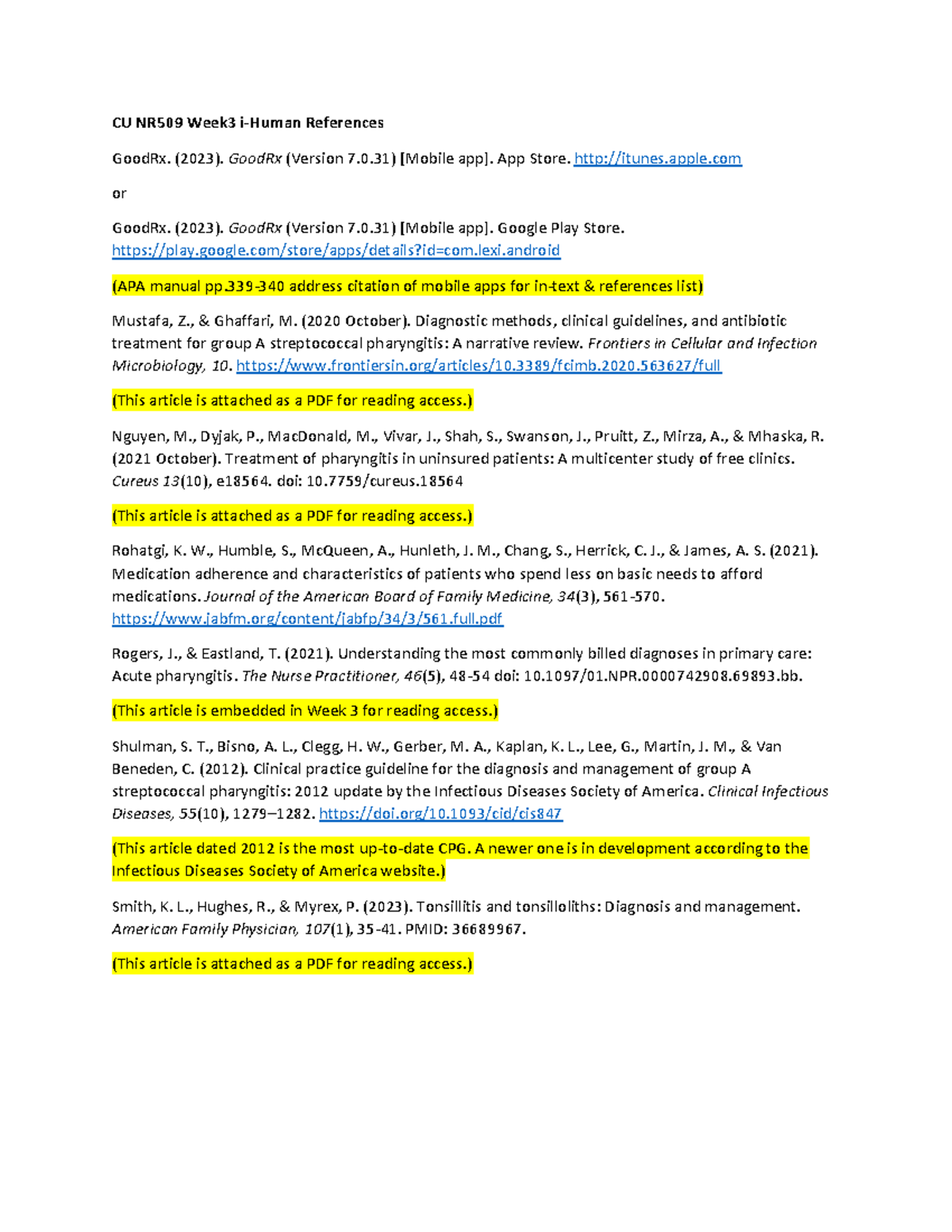 Week3 i-Human References-3 - NR500NP - Chamberlain University - Studocu