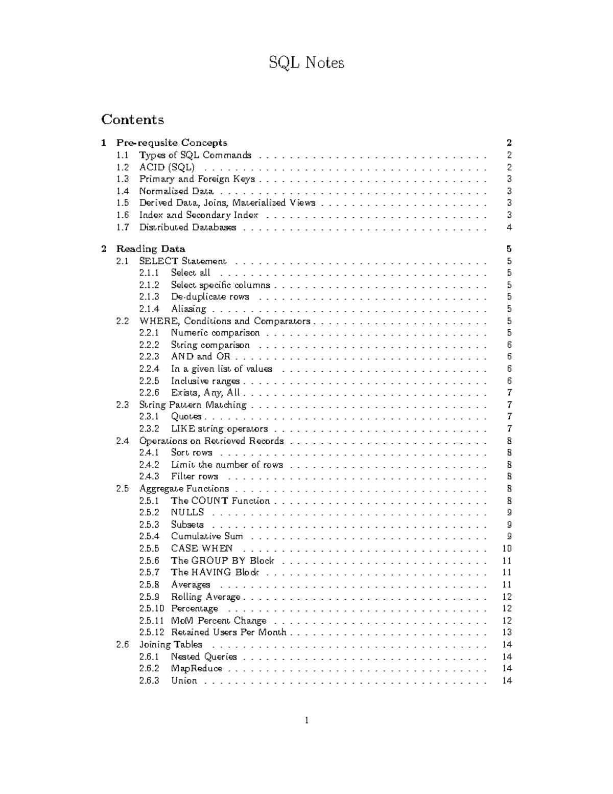 SQL notes main - SQL Notes 1 Pre-requsite Concepts Contents 1 Types of ...