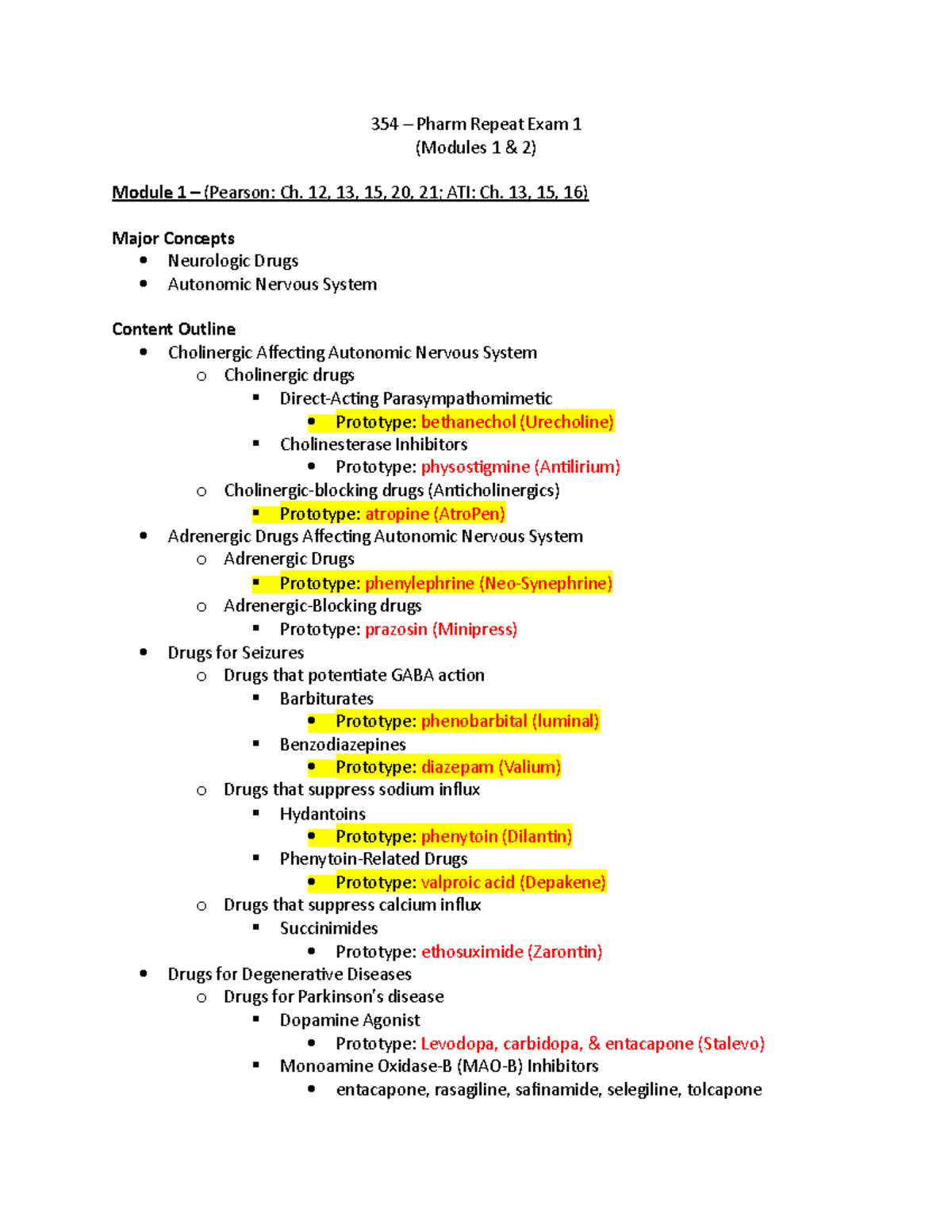 354 - Pharm Exam 1 Retake - 354 – Pharm Repeat Exam 1 (Modules 1 & 2 ...