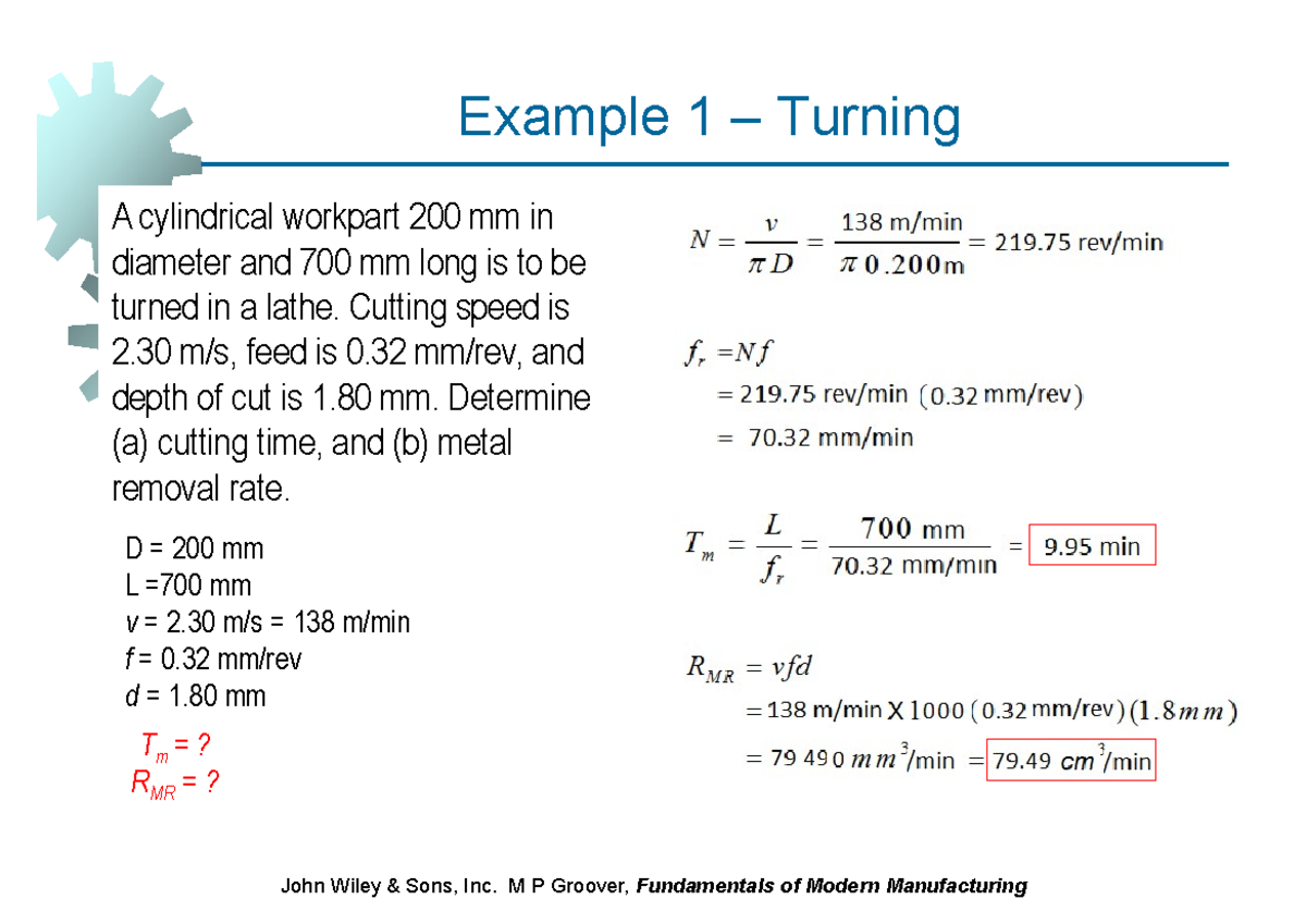 L4-Example Problems-3 - Example 1 – Turning A cylindrical workpart 200 ...