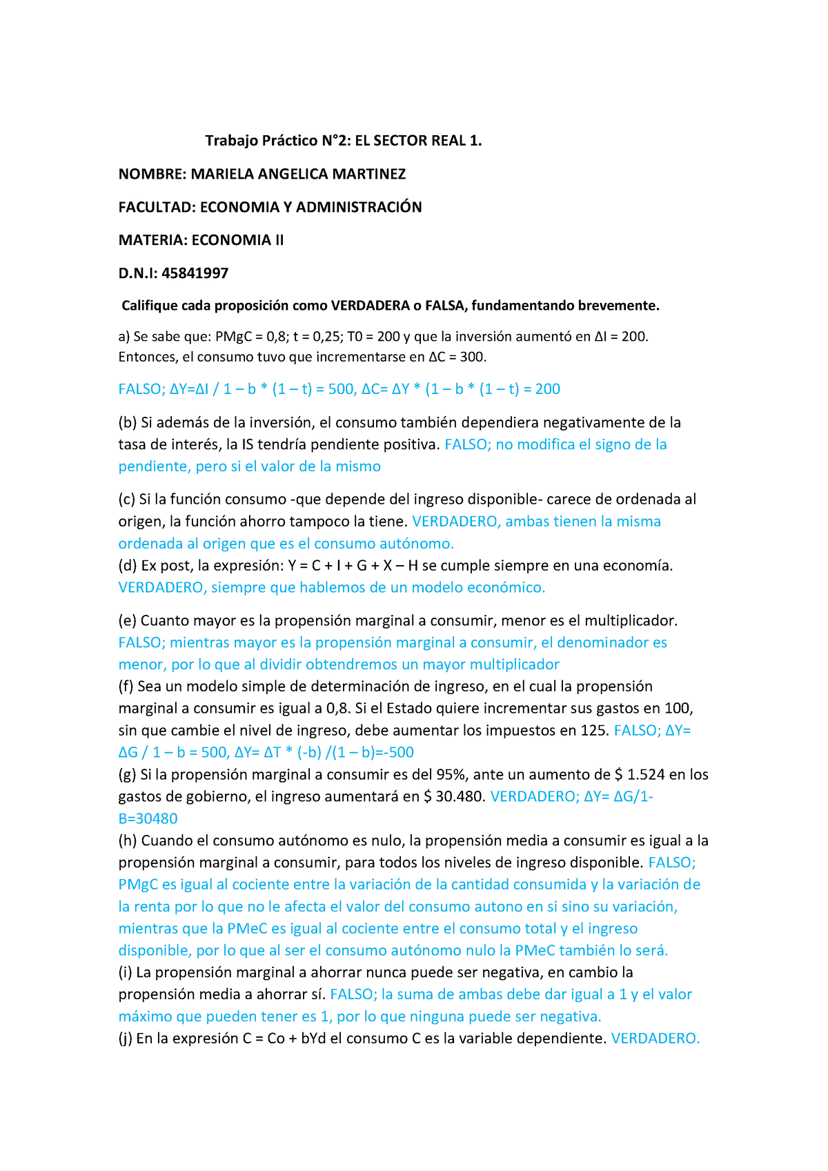 TB Practico N°2 DE Economia II - Trabajo Pr·ctico N∞2: EL SECTOR REAL 1 ...