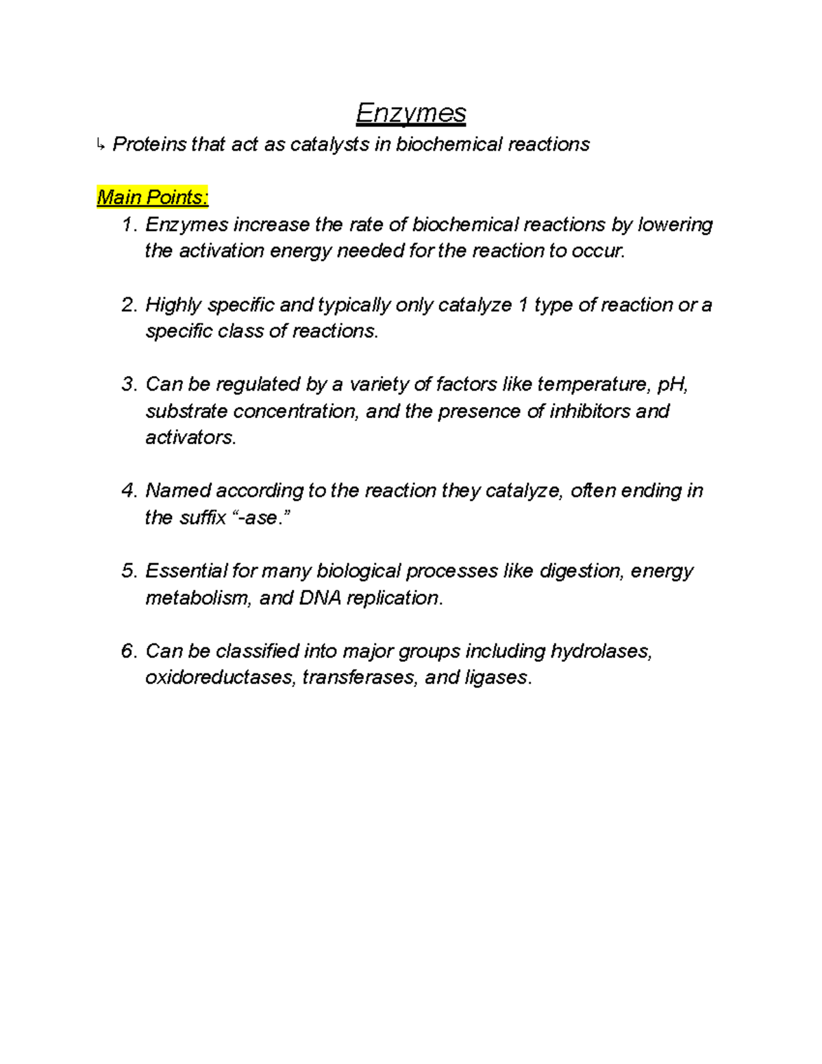 enzyme hypothesis notes