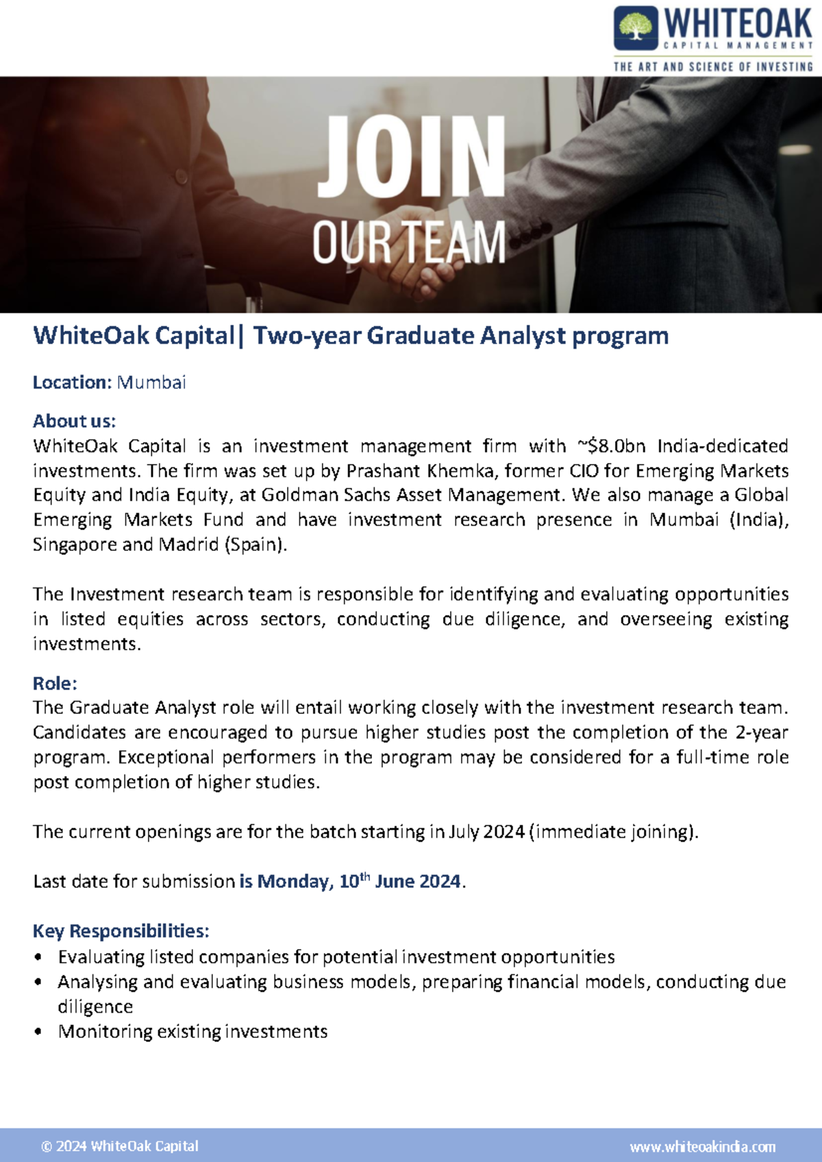 White Oak Capital Two-year Graduate Analyst program - © 2024 WhiteOak ...