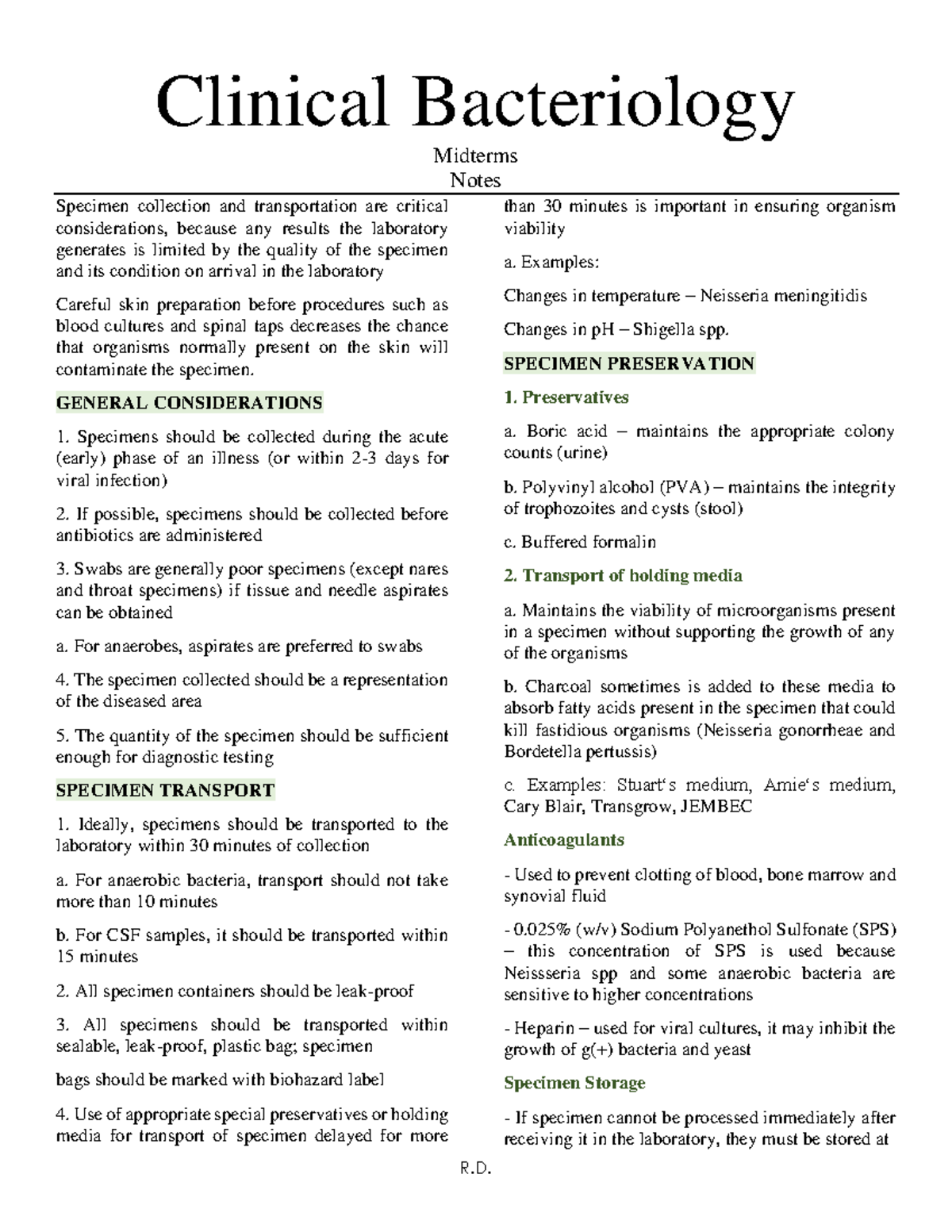 Clinical Bacteriology Midterms - Clinical Bacteriology Midterms Notes ...