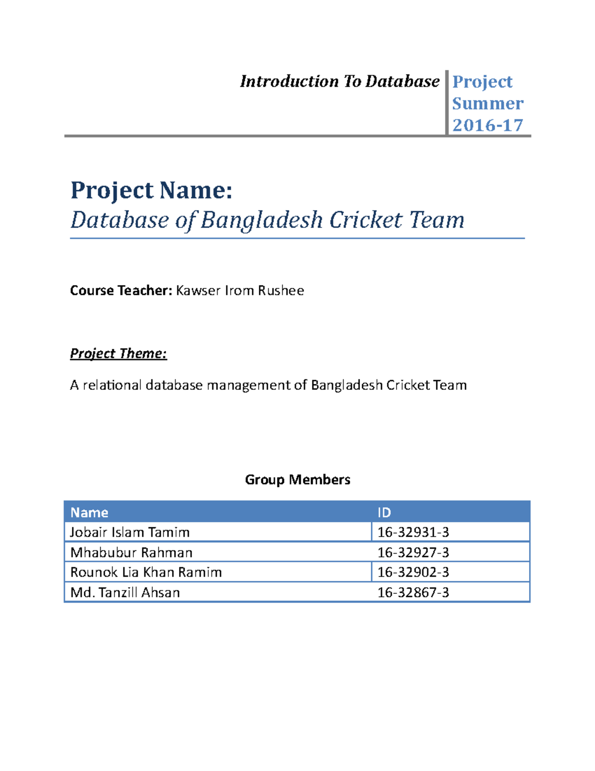 Database Project Final - Introduction To Database Project Summer ...