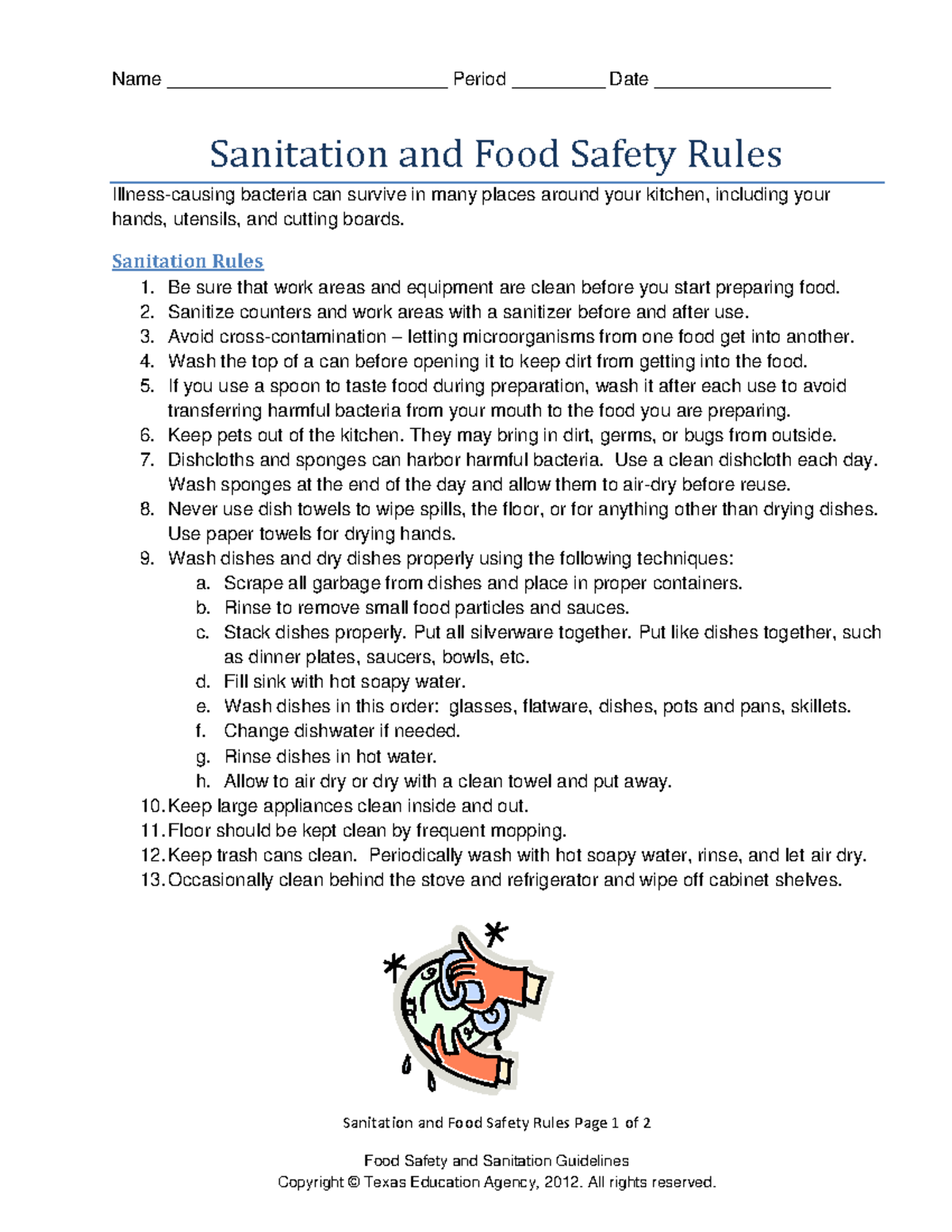Sanitation and Food Safety Rules 1 Name