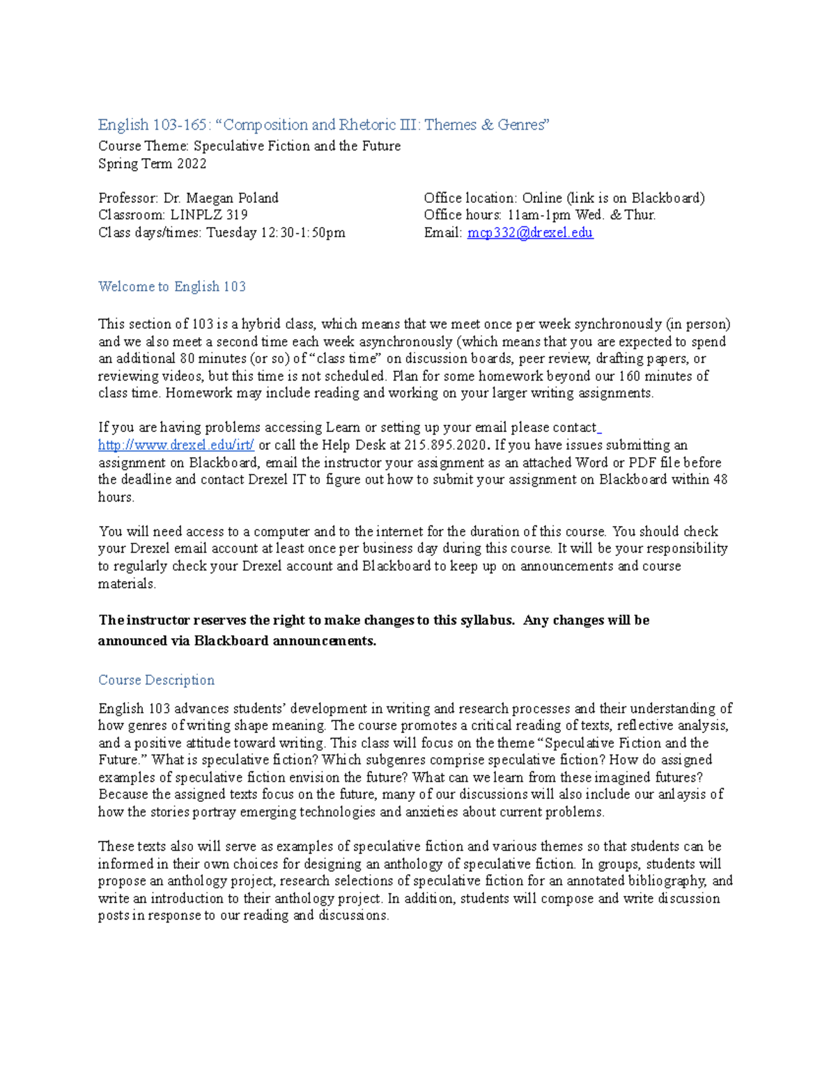 English 103 3.27.23 Syllabus - English 103-165: “Composition and ...