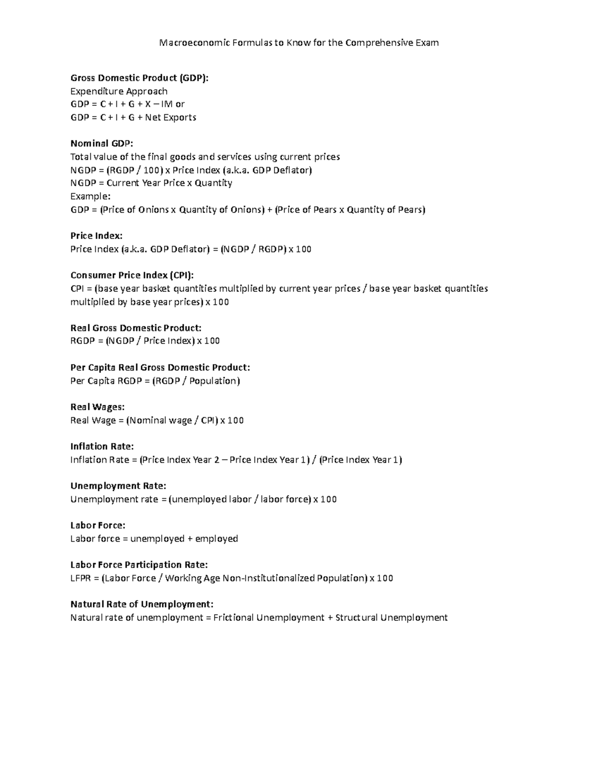 Unit 6 Formula Page - Macroeconomic Formulas to Know for the ...