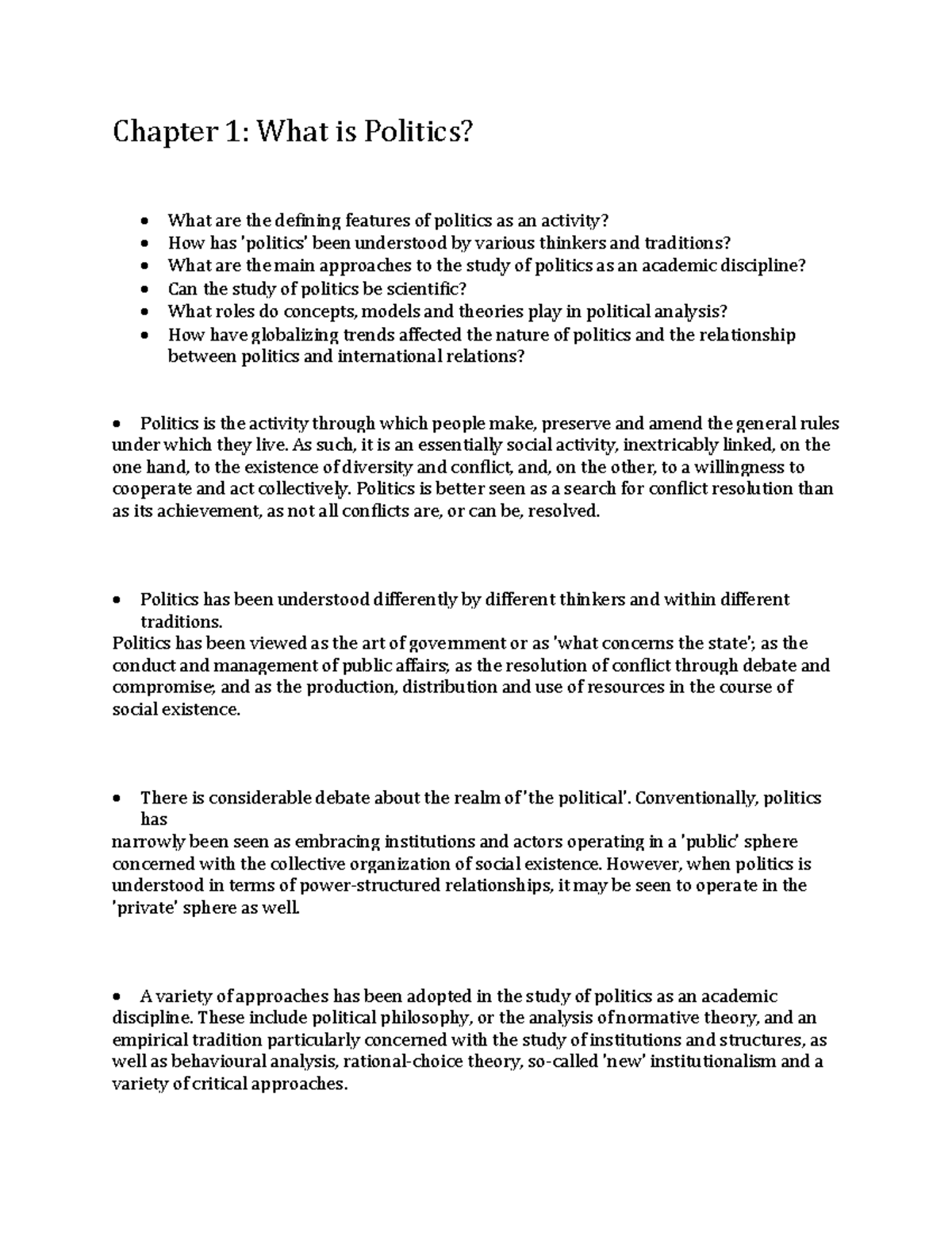 Chapter 1 - cok iyi - Chapter 1: What is Politics? What are the ...