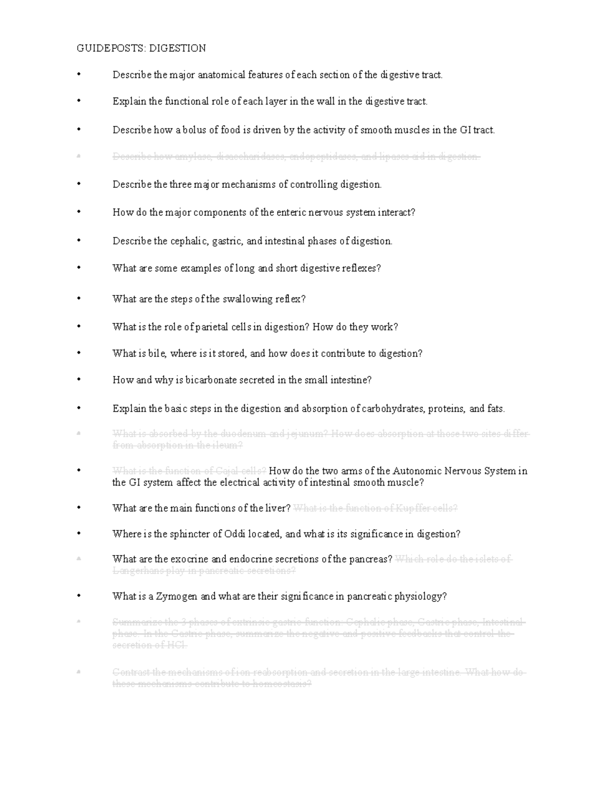 Guidepost GI Physiology Updated for Final Exam - GUIDEPOSTS: DIGESTION ...