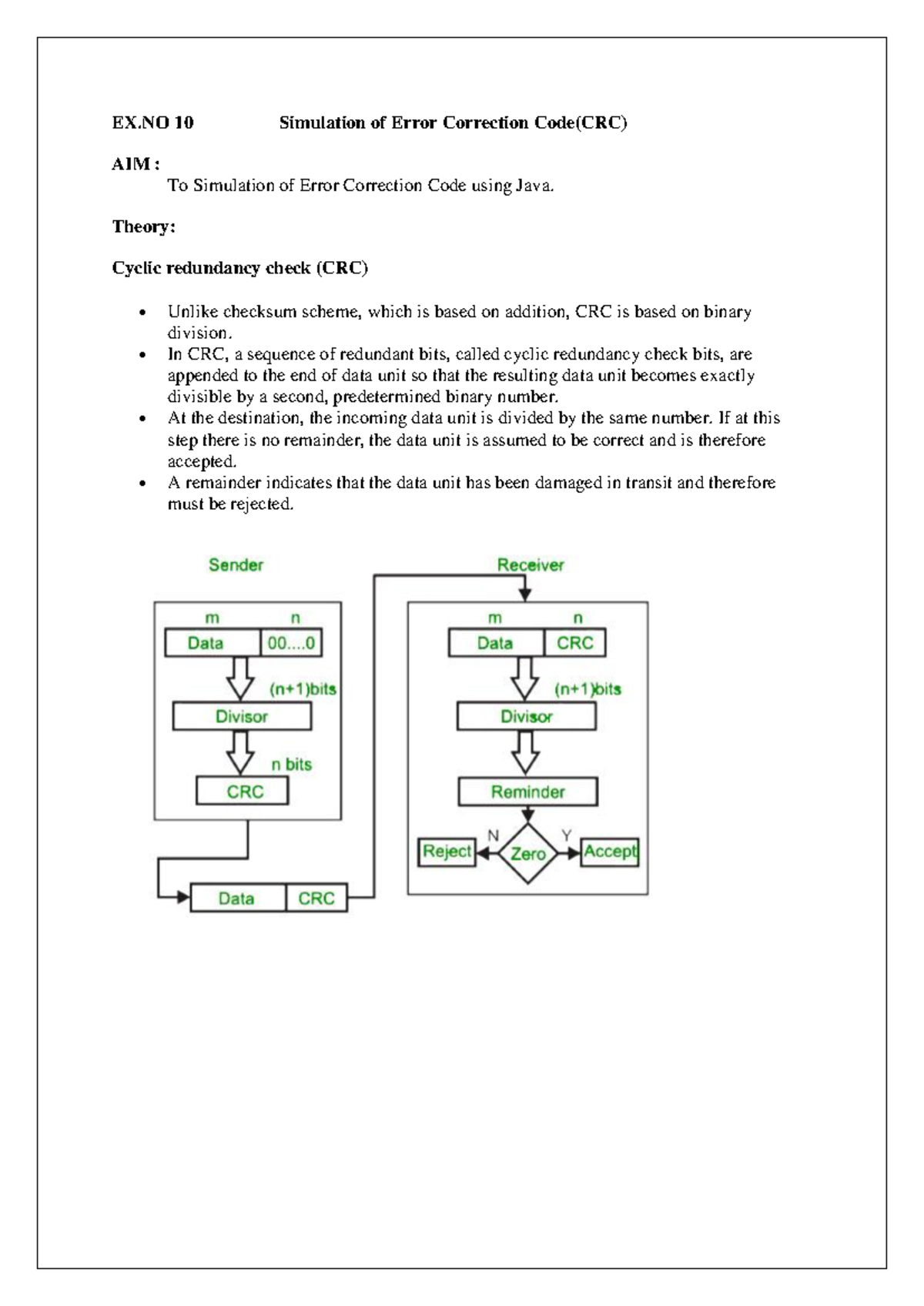 Experiment 7a - EXP 7A - EX 10 Simulation of Error Correction Code(CRC ...