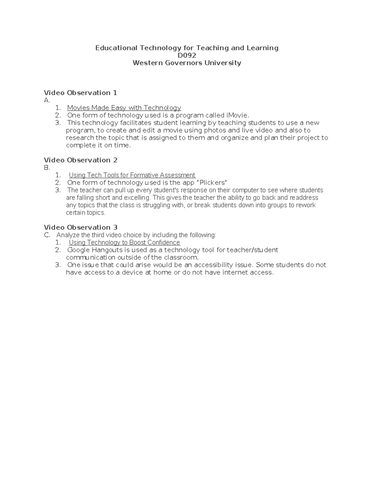 D092- Task 2 - Ed. Technology for Teaching and Learning - Educational ...