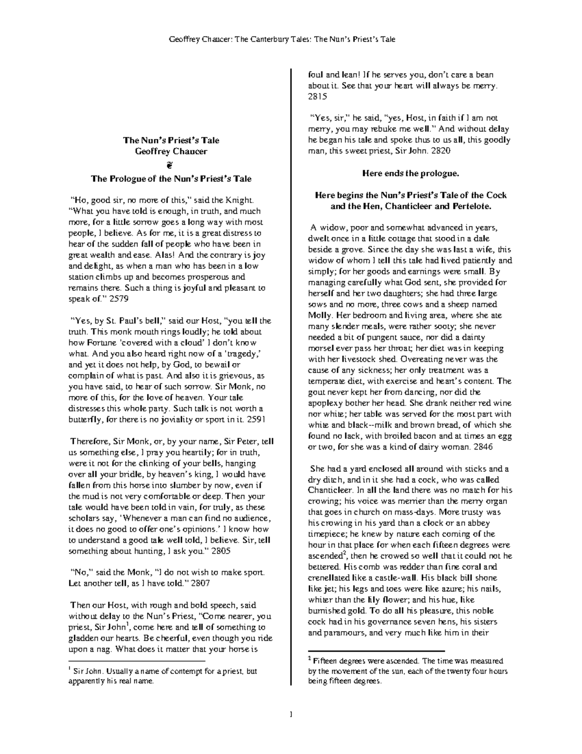 Geoffrey Chaucer The nun's priest's tale The Nun’s Priest’s Tale