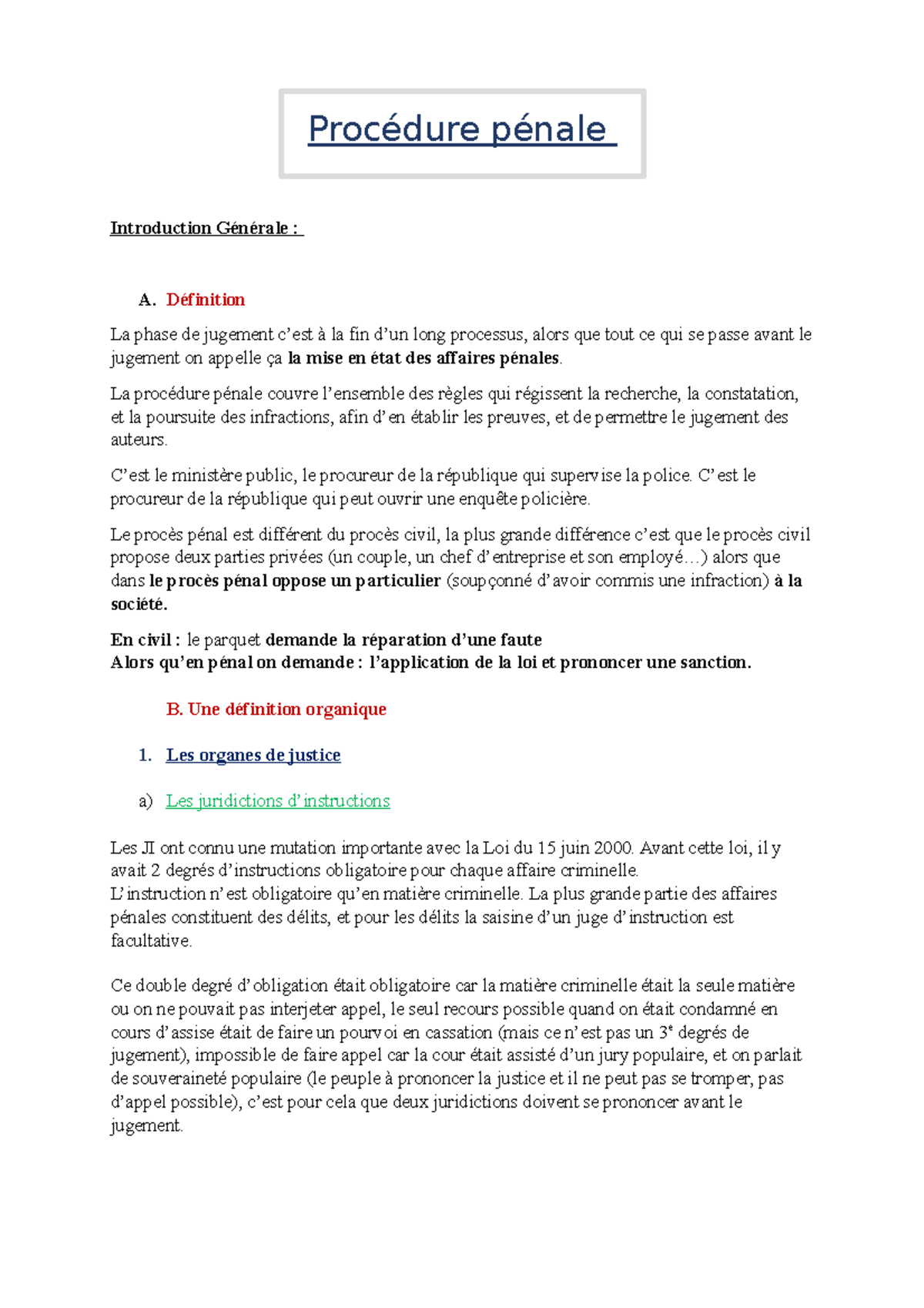 Notes De Cours De Procédure Pénale L2 Droit - Procédure Pénale ...