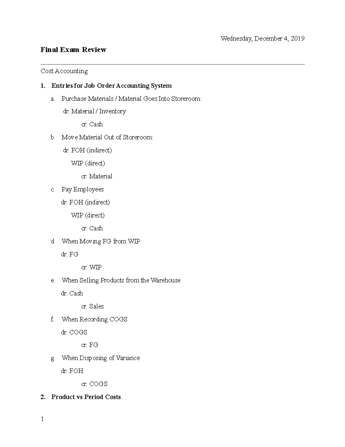 Cost Final Studyguide - Daniel - Final Exam Review Cost Accounting 1 ...