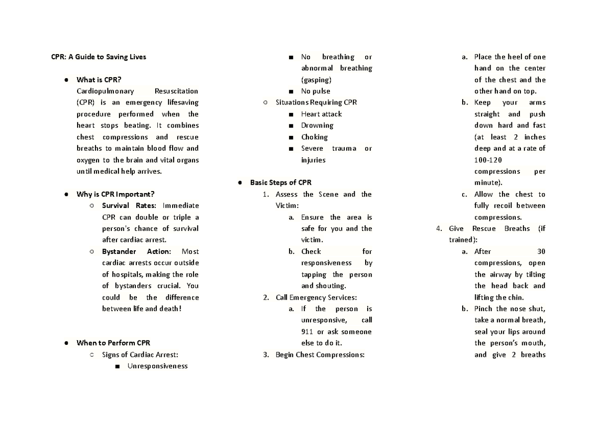 CPR - cpr - CPR: A Guide to Saving Lives What is CPR? Cardiopulmonary ...