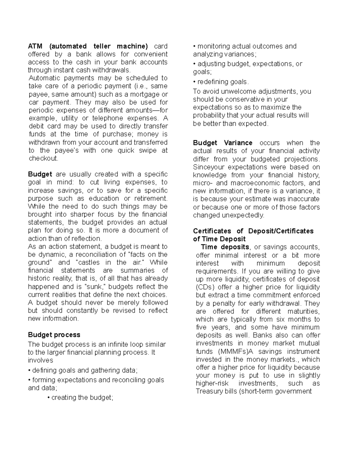 Reviewer PF - notes - ATM (automated teller machine) card offered by a ...