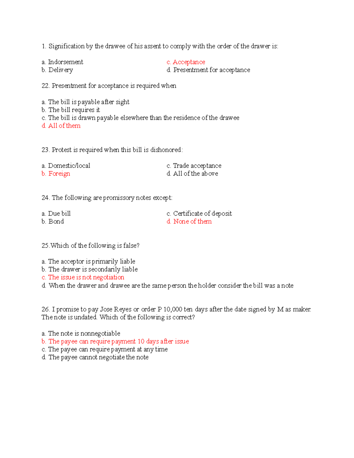 Business LAW Negotiable Instruments Reviewer 3 - Signification by the ...