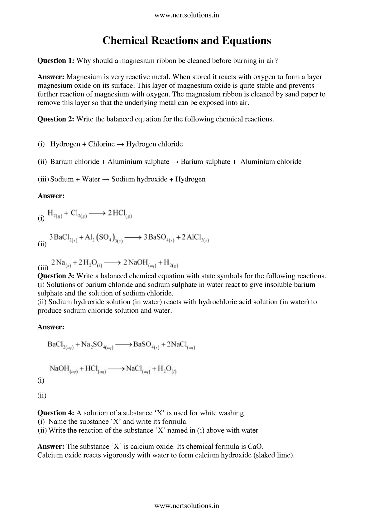 case study based questions chemical reactions and equations