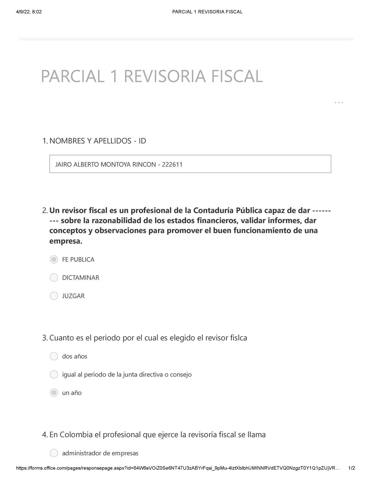 Parcial 1 Revisoria Fiscal 4 9 22 8 02 Parcial 1 Revisoria Fiscal