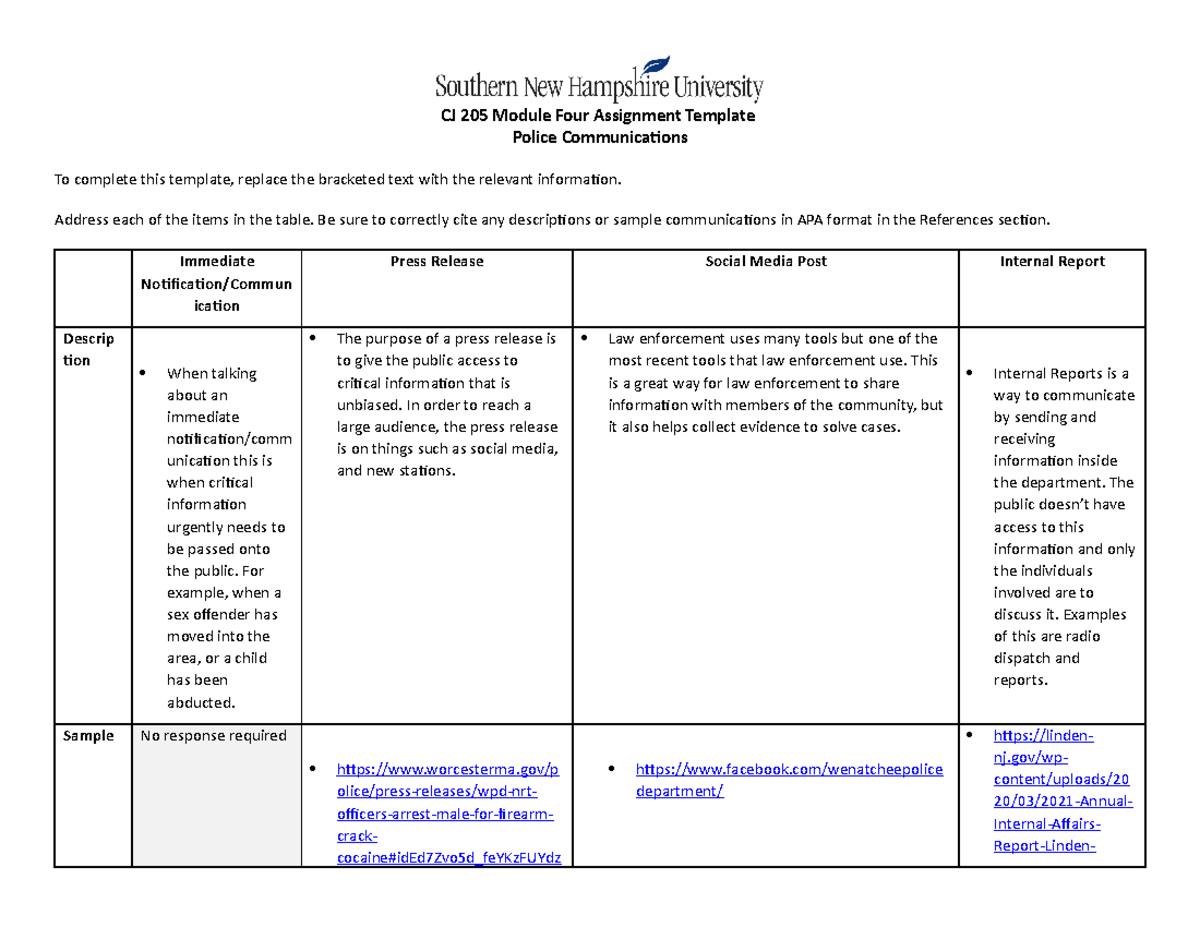 CJ 205 Module Four Assignment Template - CJ 205 Module Four Assignment ...