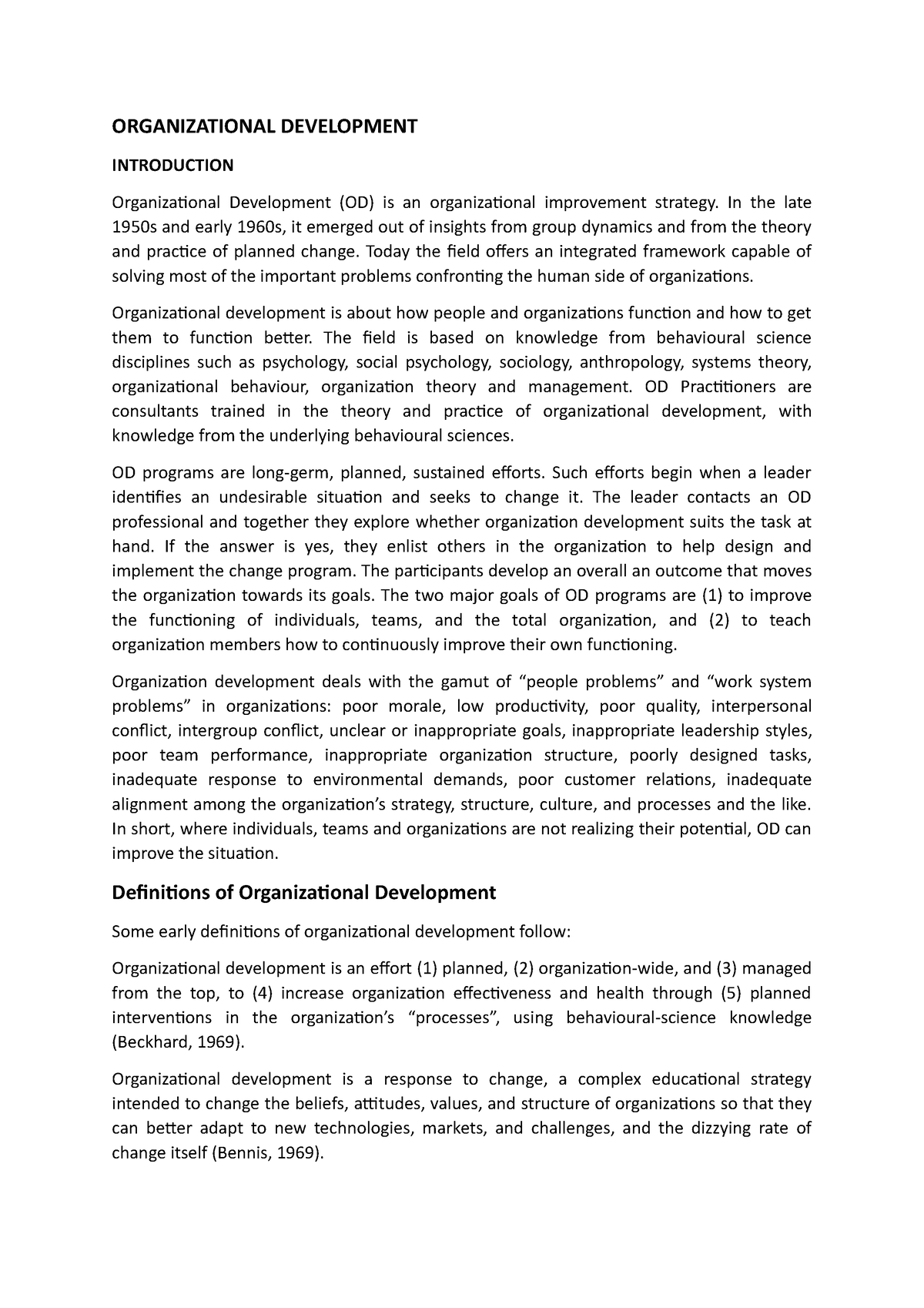 organizational development short essay