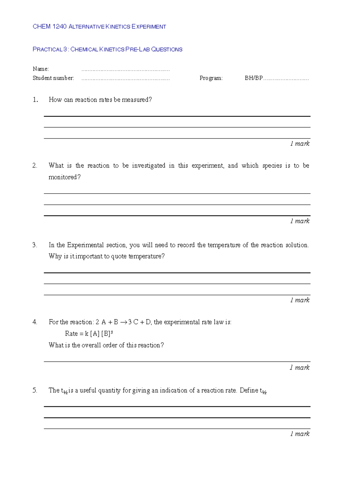 CHEM 1240 Alternative Kinetics Experiment Proforma - CHEM 1240 ...