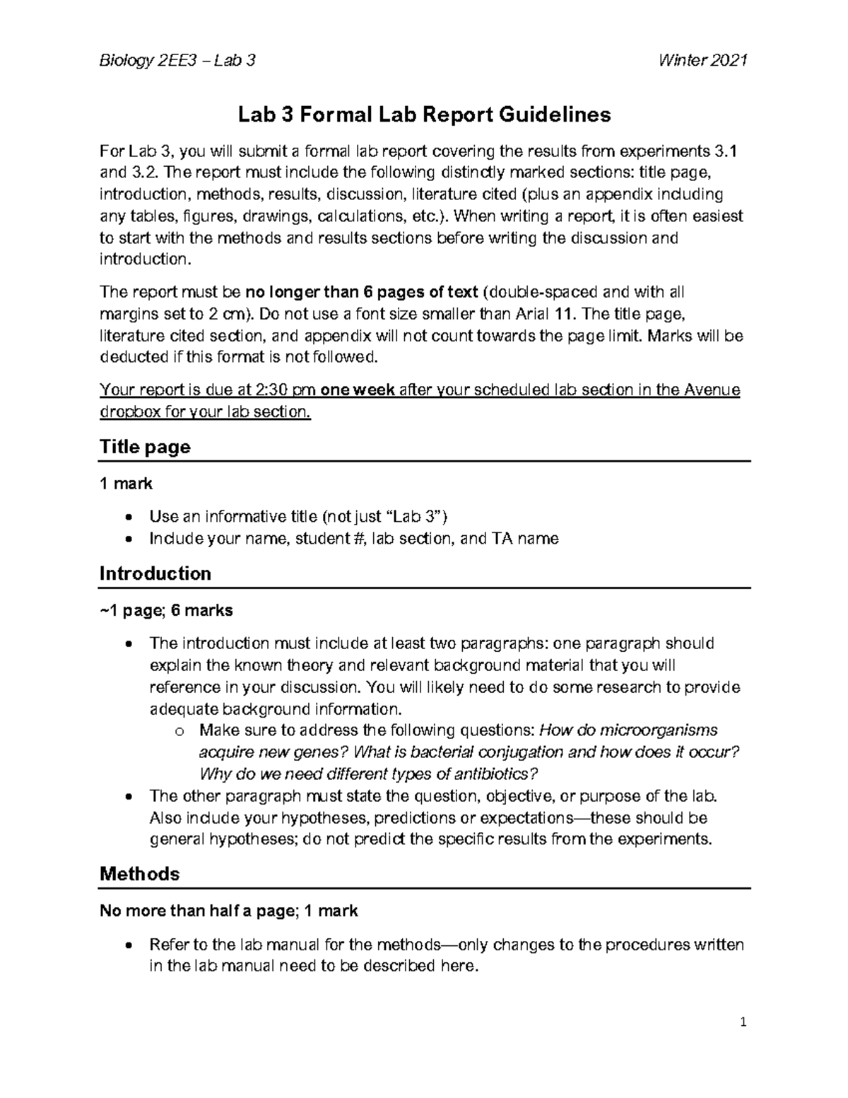 W21 Lab 3 Formal Report Guidelines - Biology 2EE3 – Lab 3 Winter 2021 1 ...