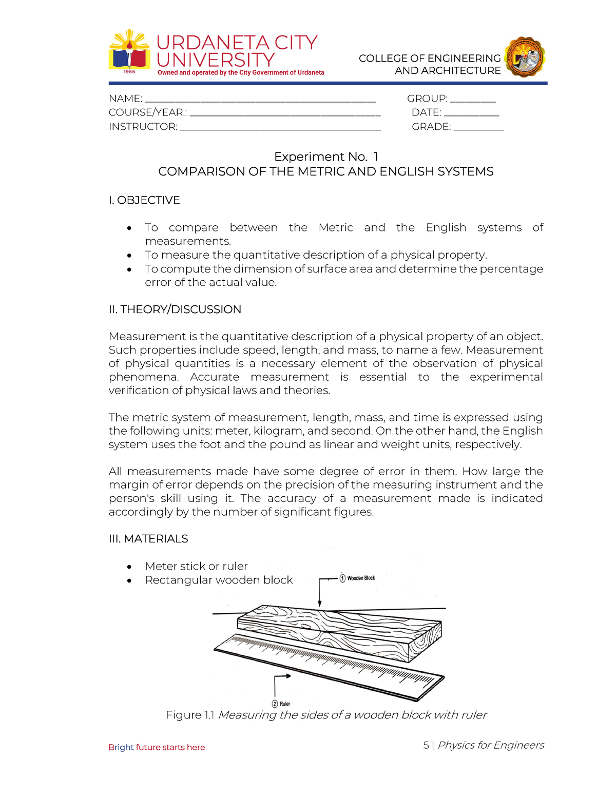 LAB 1 - Laboratory 1 In Physics For Engineers - UNIVERSITY Owned And ...