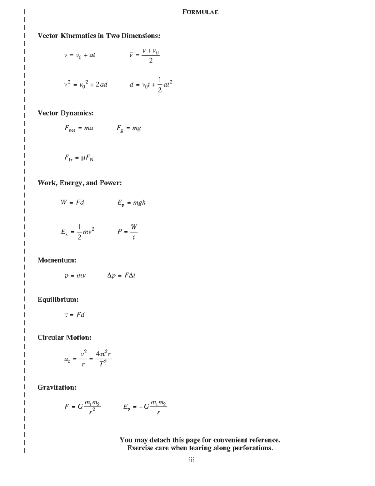 Formula Sheet For Exams - Iii