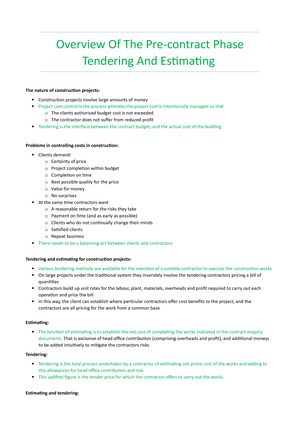 estimating tendering phase contract pre poster