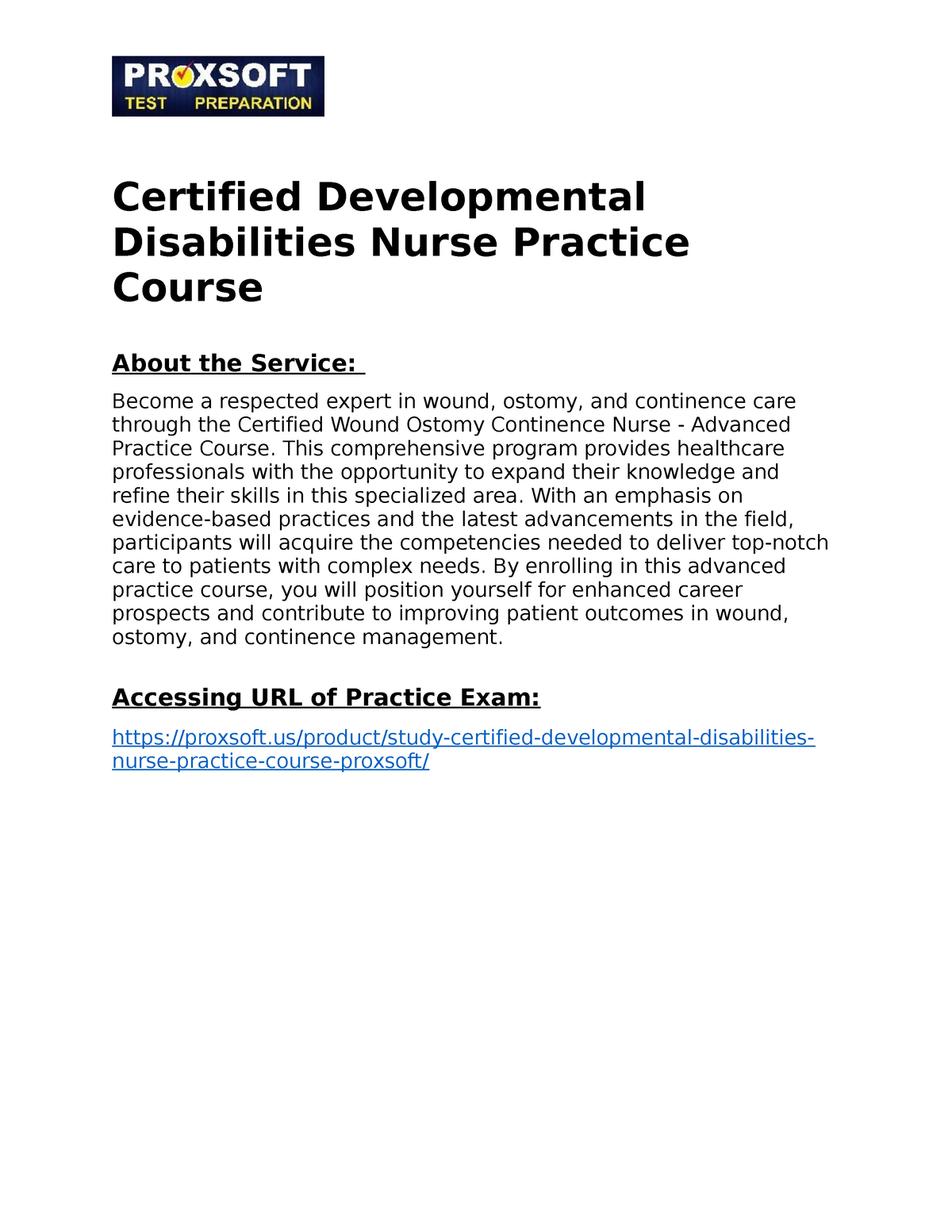 Certified Developmental Disabilities Nurse Practice Course Certified