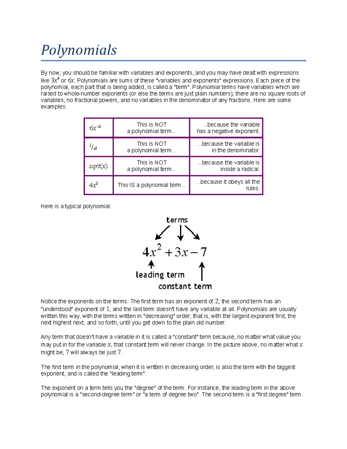 Lecture 15. Polynomials - Polynomials By now, you should be familiar ...