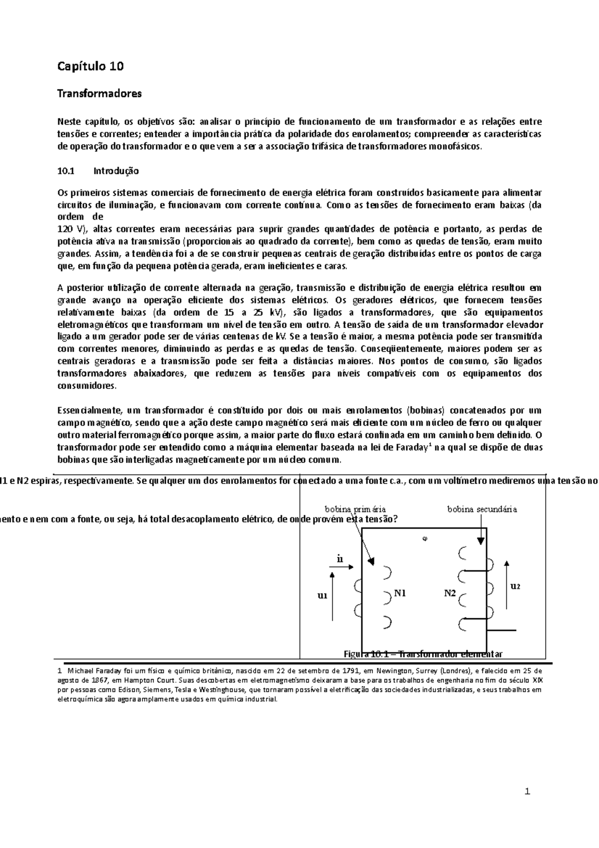 Introdução Aos Transformadores - 1 U 2 U 1 I 1 Bobina Primária Bobina ...