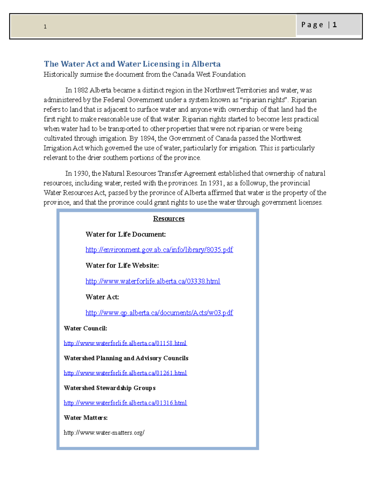 Water Allocation and Licensing Notes - The Water Act and Water ...