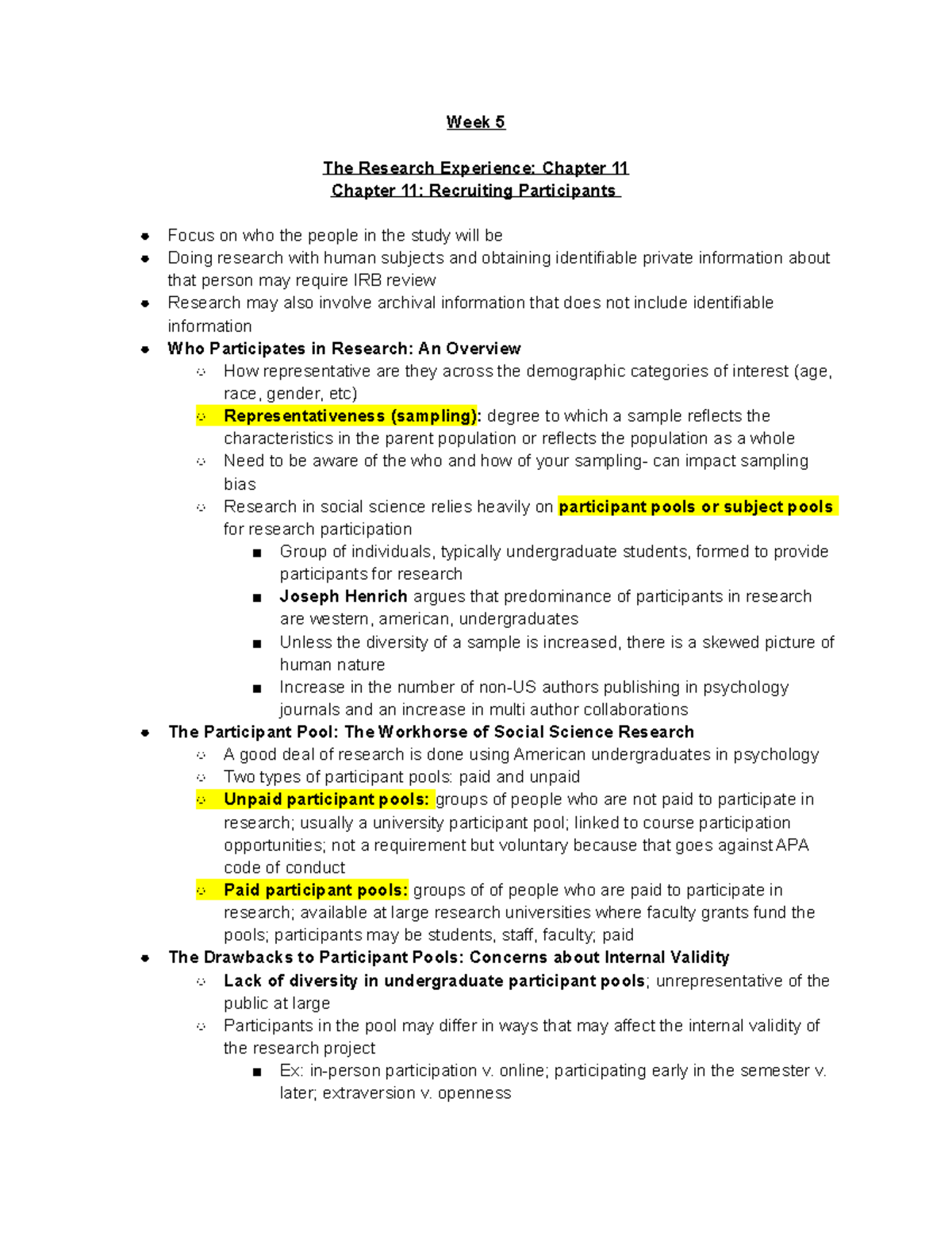 Week 5 Notes - Week 5 The Research Experience: Chapter 11 Chapter 11 ...