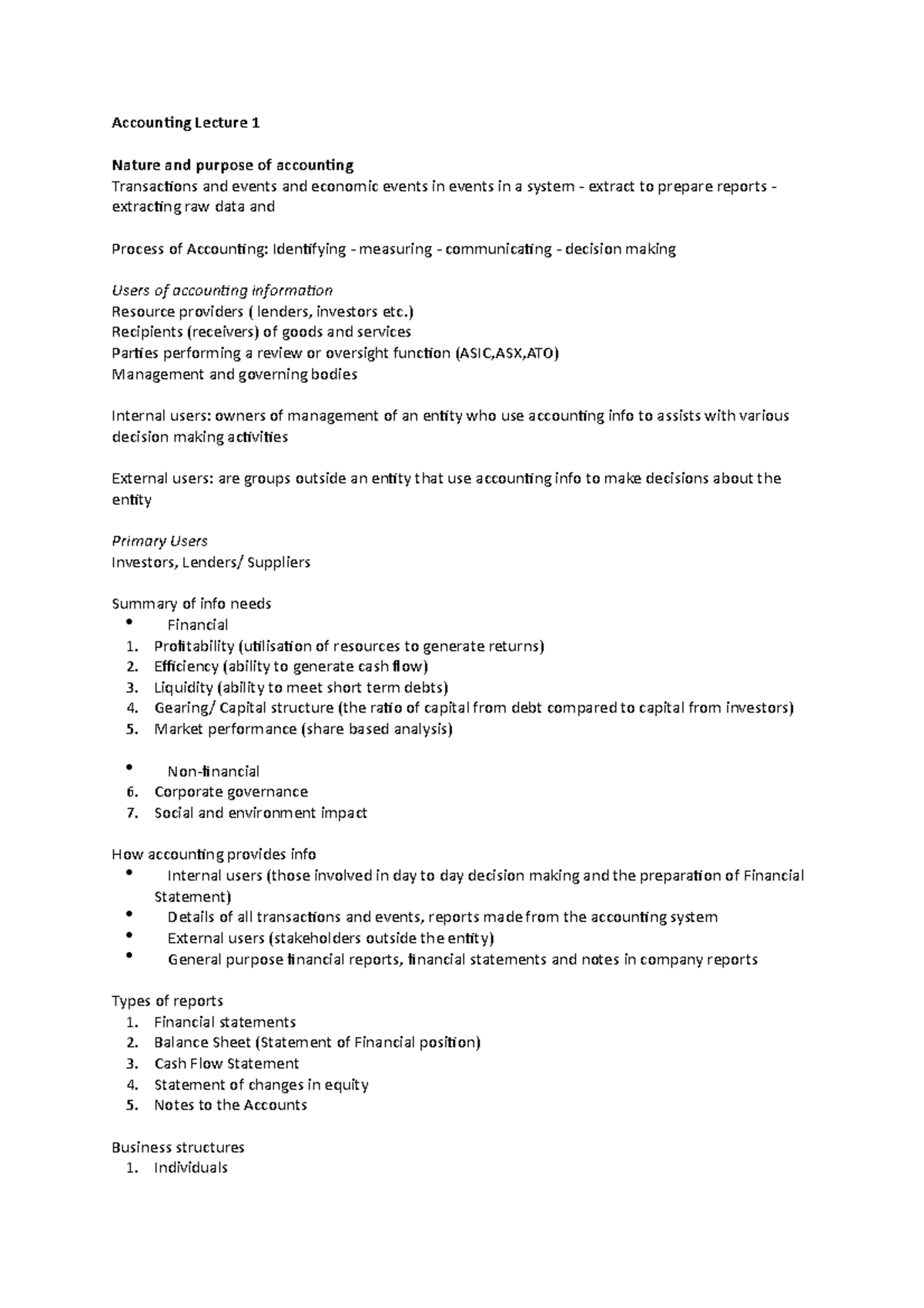 Accounting Lecture 1 - ) Recipients (receivers) of goods and services ...