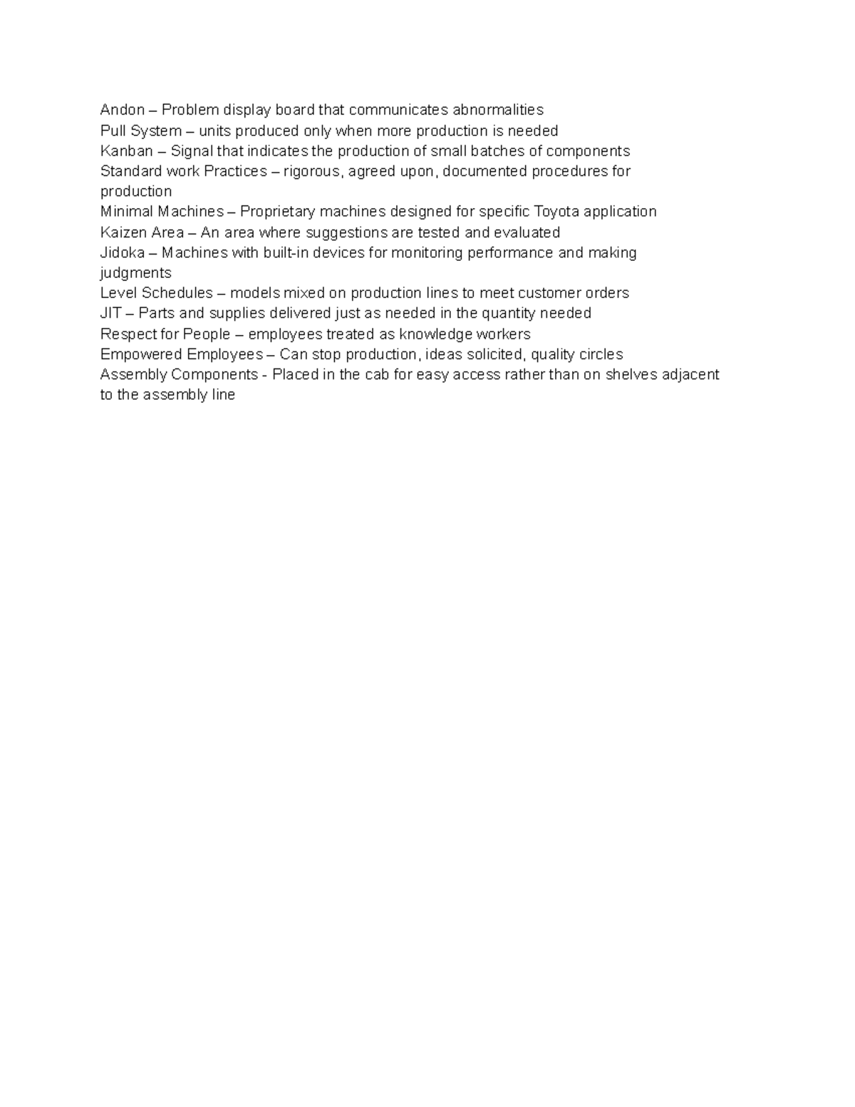 BUAD 341 E2 Cheat Sheet - Exam Review - Andon – Problem display board ...