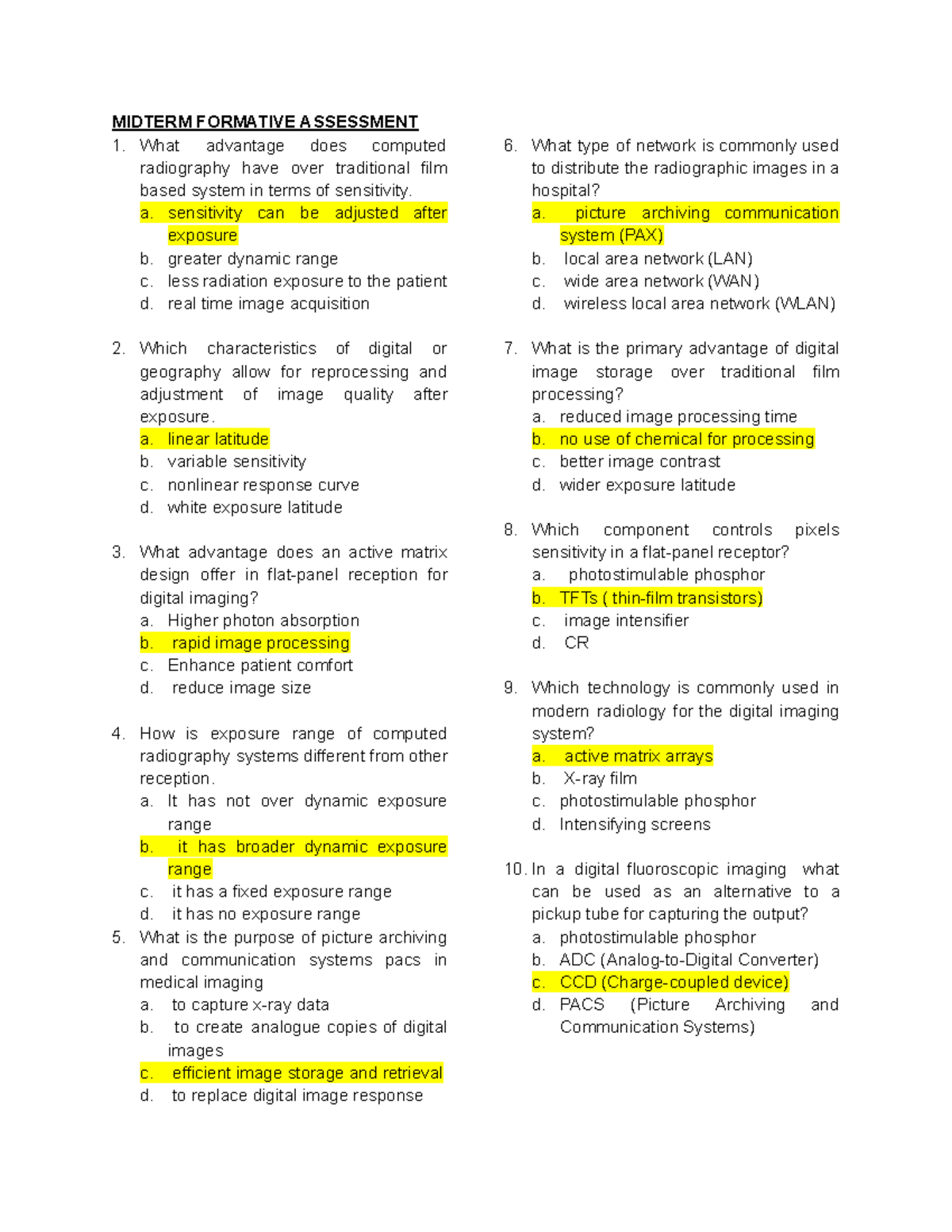 Sample Questionnaire MIDTERM FORMATIVE ASSESSMENT What advantage does