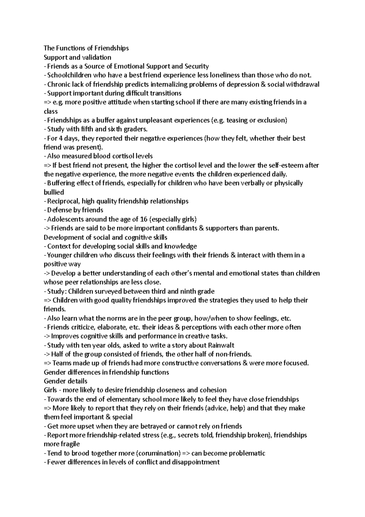 The Functions of Friendships The Functions of Friendships Support and