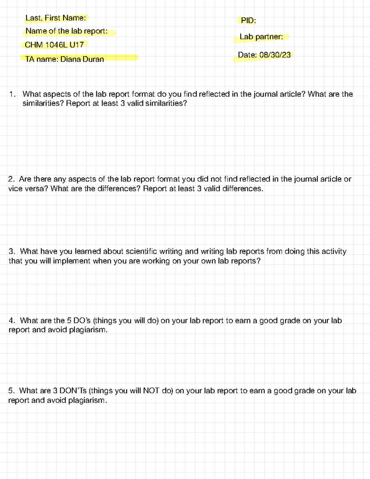 Lab notebook Module 2 Format - Last, First Name: Name of the lab report ...