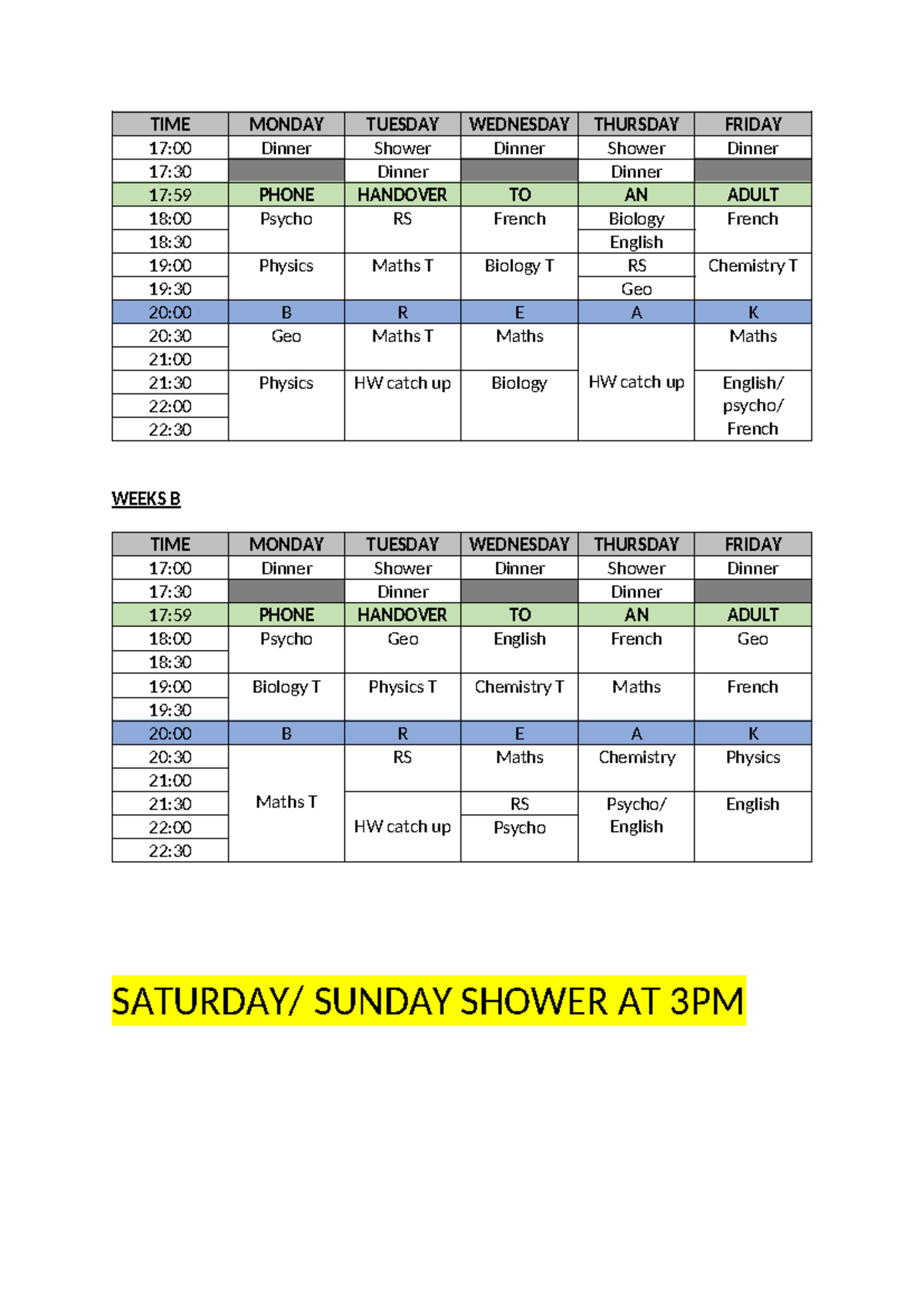 Timetable year 10 - huuuuuh - TIME MONDAY TUESDAY WEDNESDAY THURSDAY ...