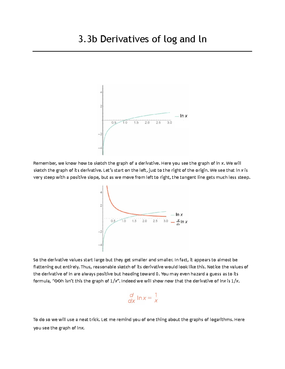3.3b Derivatives of log and ln 3 Derivatives of log and ln Remember