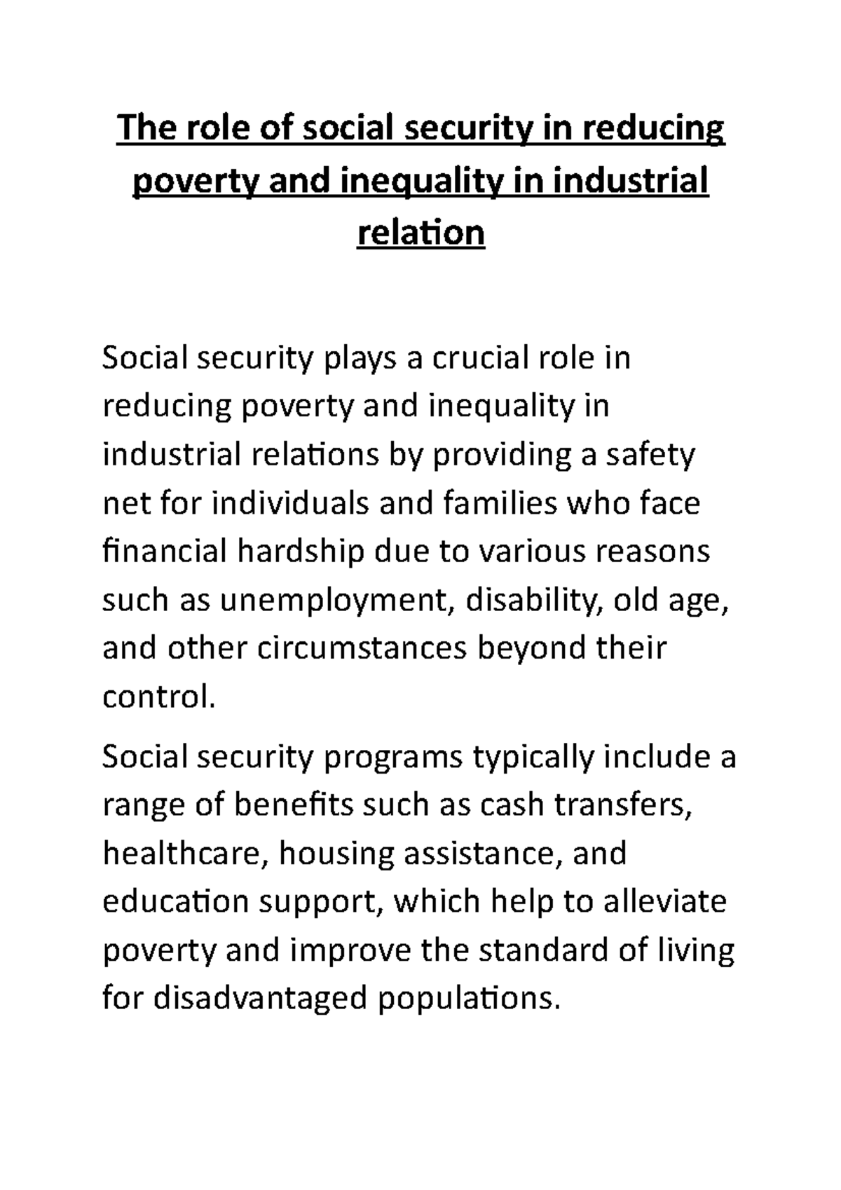 The role of social security in reducing poverty and inequality in ...