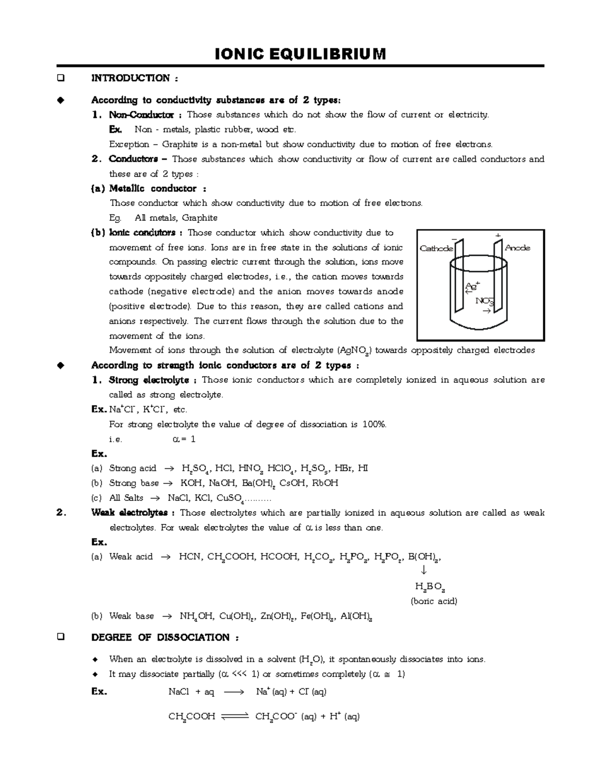 Ionic Equilibrium - Notes - INTRODUCTION : According To Conductivity ...