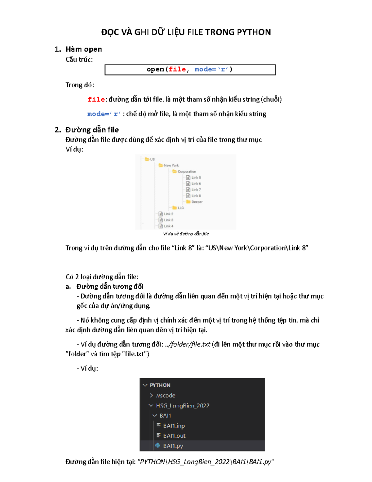 Phiếu 1 - none - ĐỌC VÀ GHI DỮ LIỆU FILE TRONG PYTHON 1. Hàm open Cấu ...