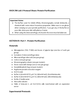 [Protocol Sheet] MICR 290 - Lab 3 - MICR 290 Lab 3 Protocol Sheet: DNA ...