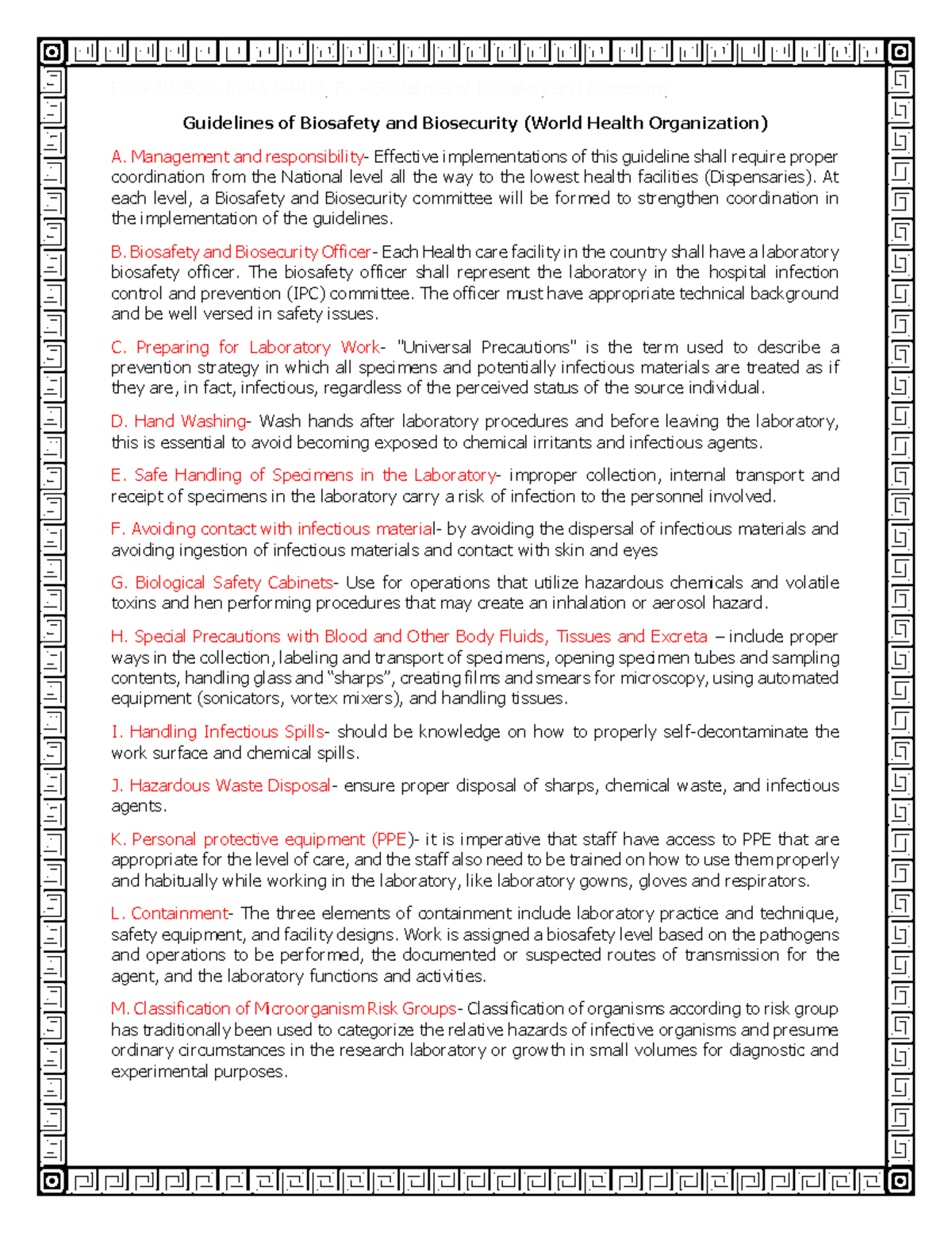 Guidelines of Biosafety and Biosecurity (World Health Organization